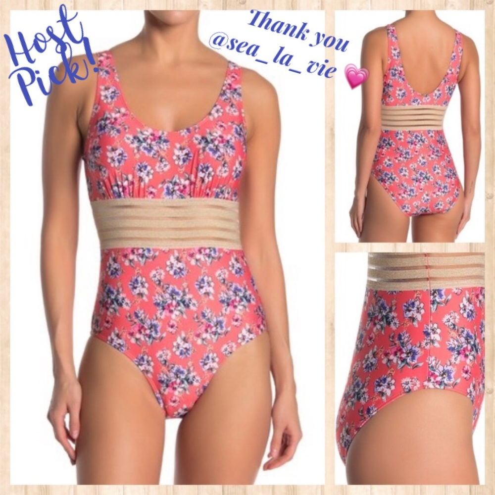 Nicole Miller Swimsuit L XL 12 14 16 18 Pink Blue